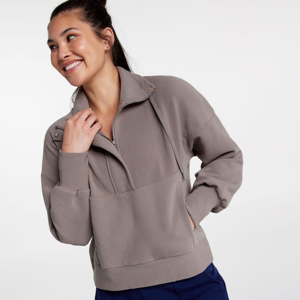 CALIA Women's Cloud Zip Placket Oversized Sweatshirt XL Smokey Mauve